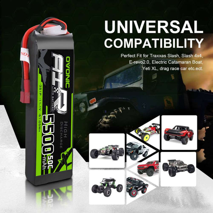 OVONIC 5500mAh 3S 11.1V 50C LiPo Battery Pack with T Plug for 1/7 1/8 1/10 ARRMA car