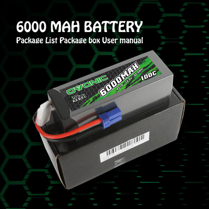 Ovonic Rebel 100C 4S 6000mAh 14.8V Hardcase#32 LiPo Battery For Arrma Outcast Kraton 8S Truck -  EC5 Plug - Ovonicshop