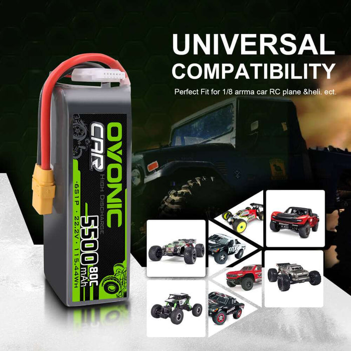 Ovonic 80C 22.2V 6S 5500mAh LiPo Battery for RC Car Airplane Heli - XT90 Plug
