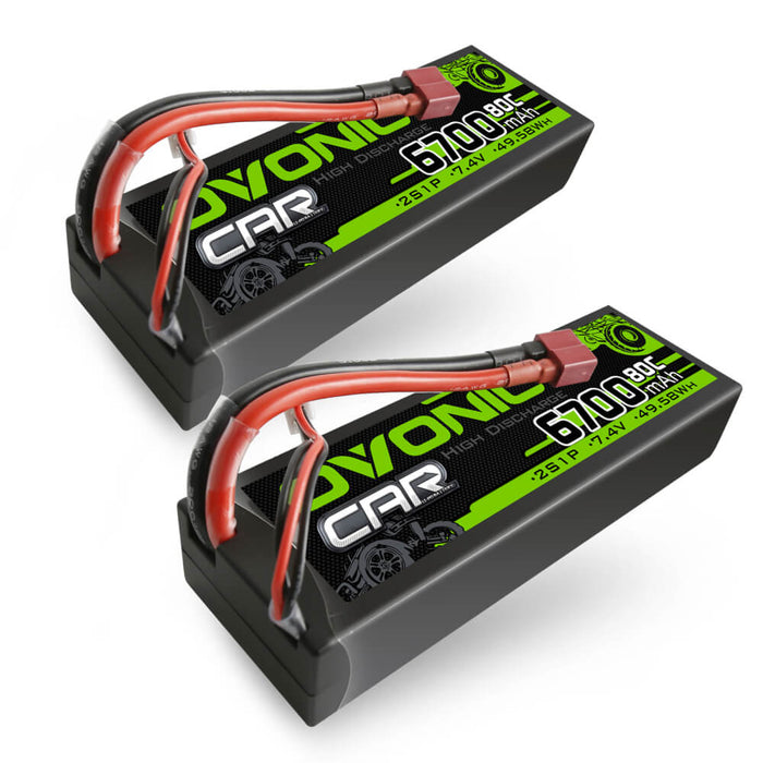 [2pcs] Ovonic 80C 6700mAh 2S 7.4V Hardcase LiPo Battery for 1/10 Stampede Slash Car- T Plug - Ovonicshop