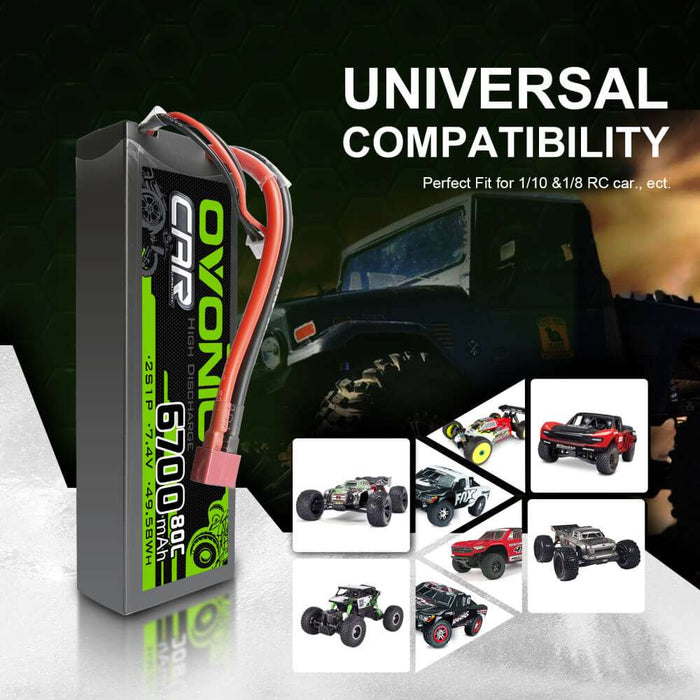 [2pcs] Ovonic 80C 6700mAh 2S 7.4V Hardcase LiPo Battery for 1/10 Stampede Slash Car- T Plug