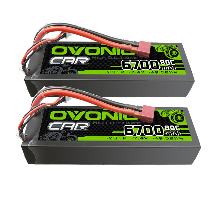 [2pcs] Ovonic 80C 6700mAh 2S 7.4V Hardcase LiPo Battery for 1/10 Stampede Slash Car- T Plug