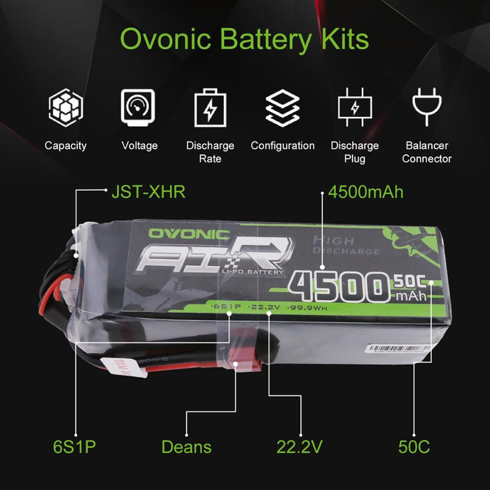 Ovonic 22.2V 50C 6S 4500mAh LiPo Battery Pack with T Plug for Heli Drone Plane