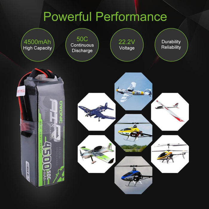 Ovonic 22.2V 50C 6S 4500mAh LiPo Battery Pack with T Plug for Heli Drone Plane