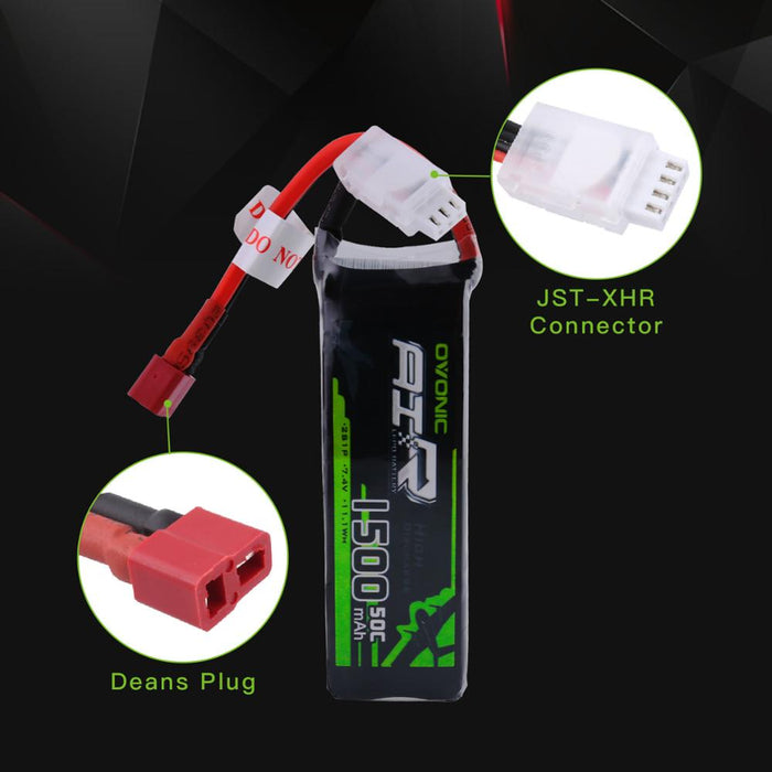 Ovonic 50C 7.4V 2S 1500mAh LiPo Battery Pack with T Plug for 1/14 1/18 RC Car