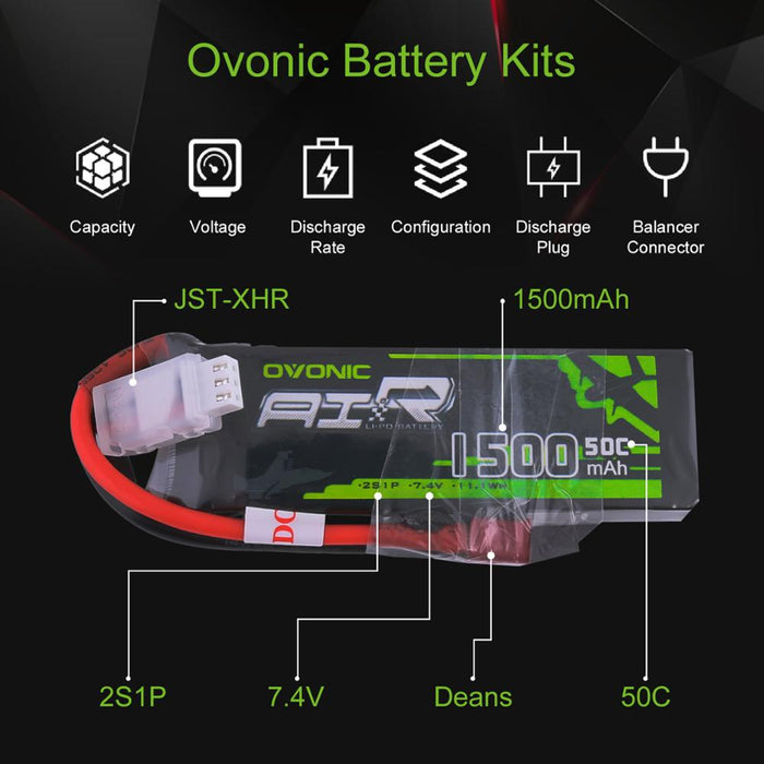 Ovonic 50C 7.4V 2S 1500mAh LiPo Battery Pack with T Plug for 1/14 1/18 RC Car