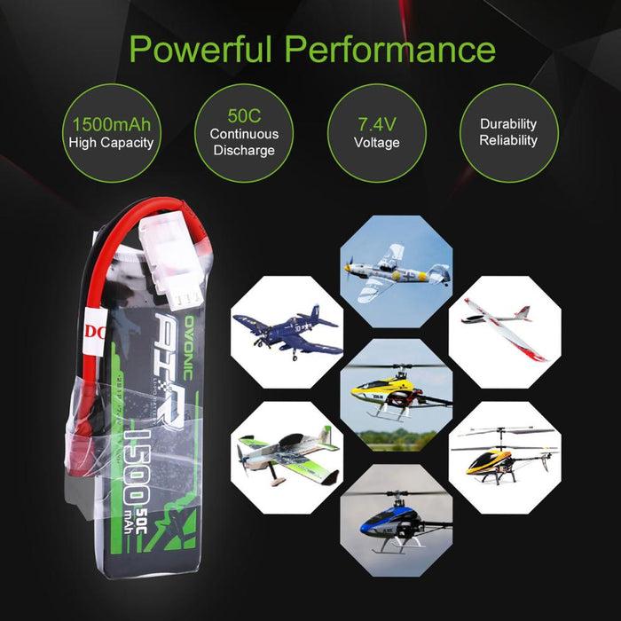 Ovonic 50C 7.4V 2S 1500mAh LiPo Battery Pack with T Plug for 1/14 1/18 RC Car