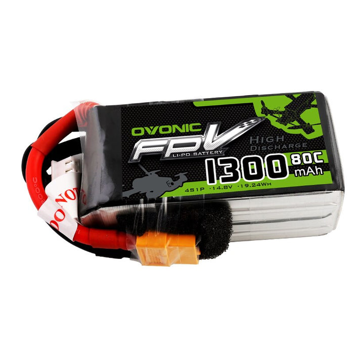 OVONIC 1300mAh 4S 14.8V 80C LiPo Battery with XT60 Plug for FPV